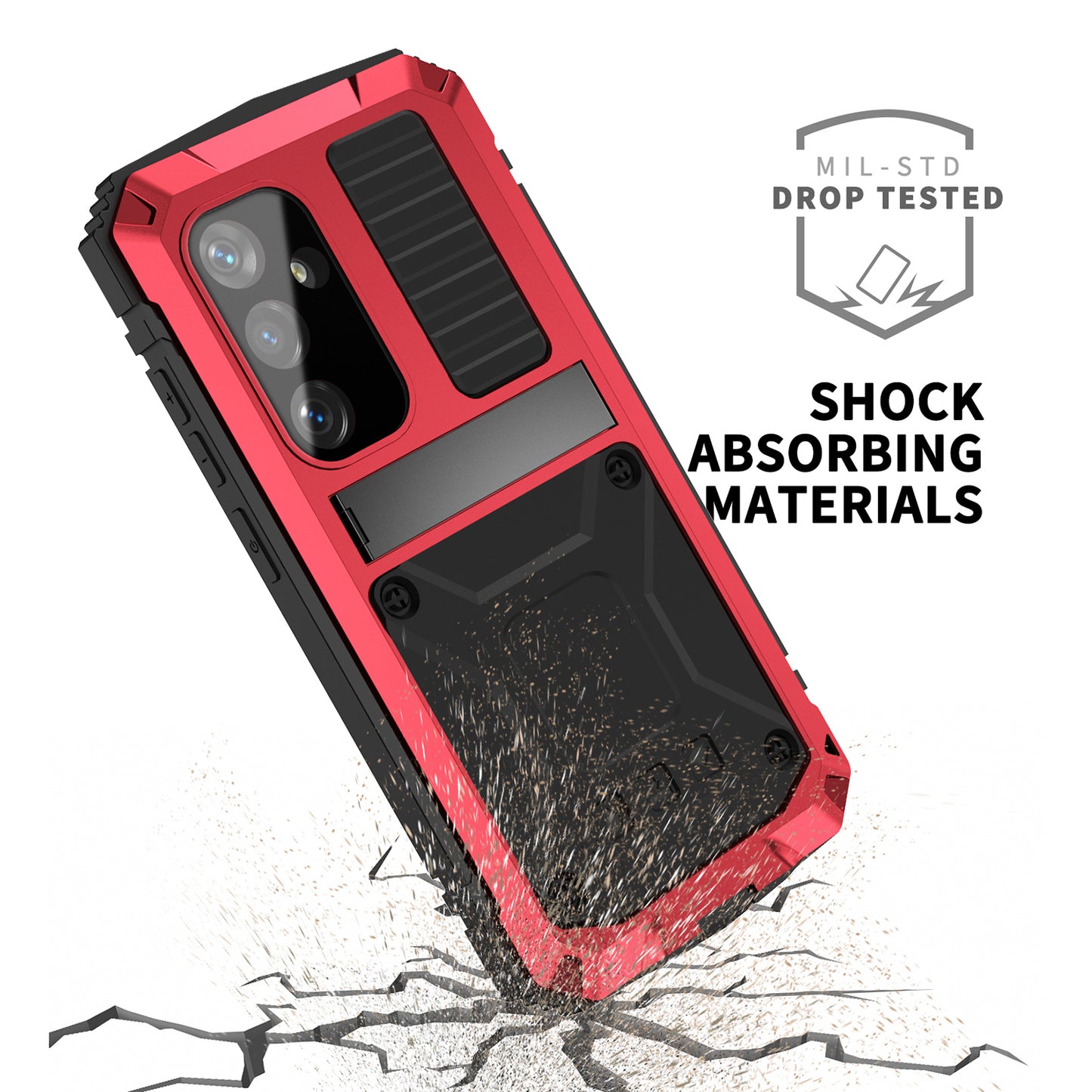 R-JUST For Samsung Galaxy S24+ Phone Case Kickstand Cover Built-in Tempered Glass Screen Protector - Red