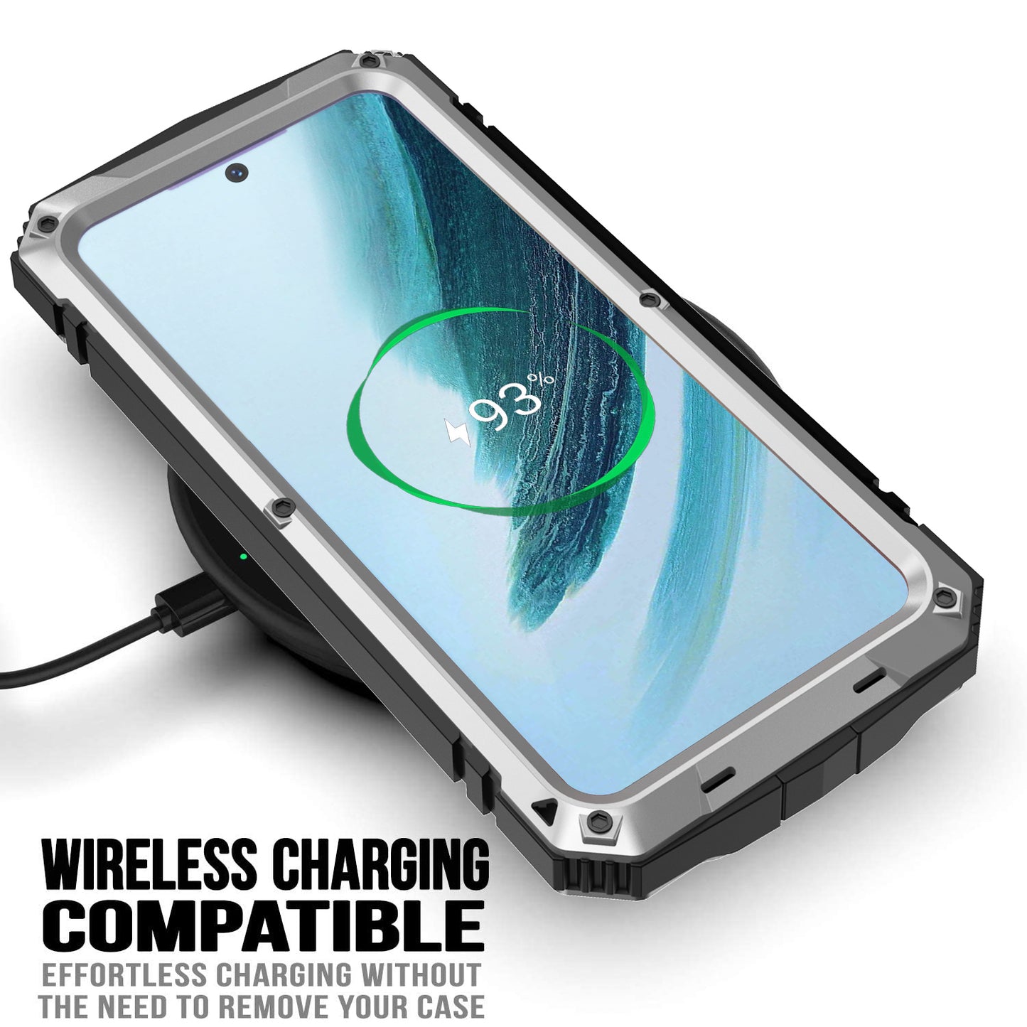 R-JUST For Samsung Galaxy S24+ Phone Case Kickstand Cover Built-in Tempered Glass Screen Protector - Silver
