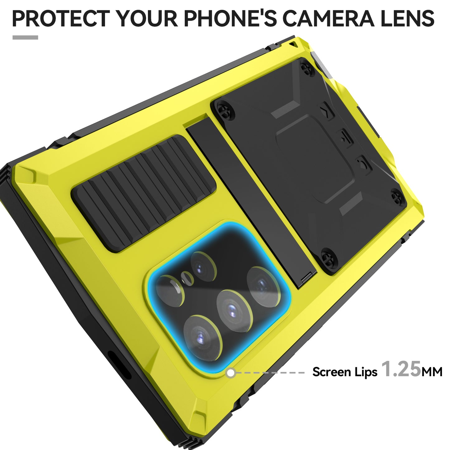R-JUST For Samsung Galaxy S24 Ultra Phone Case Full Protection Cover with Kickstand - Yellow