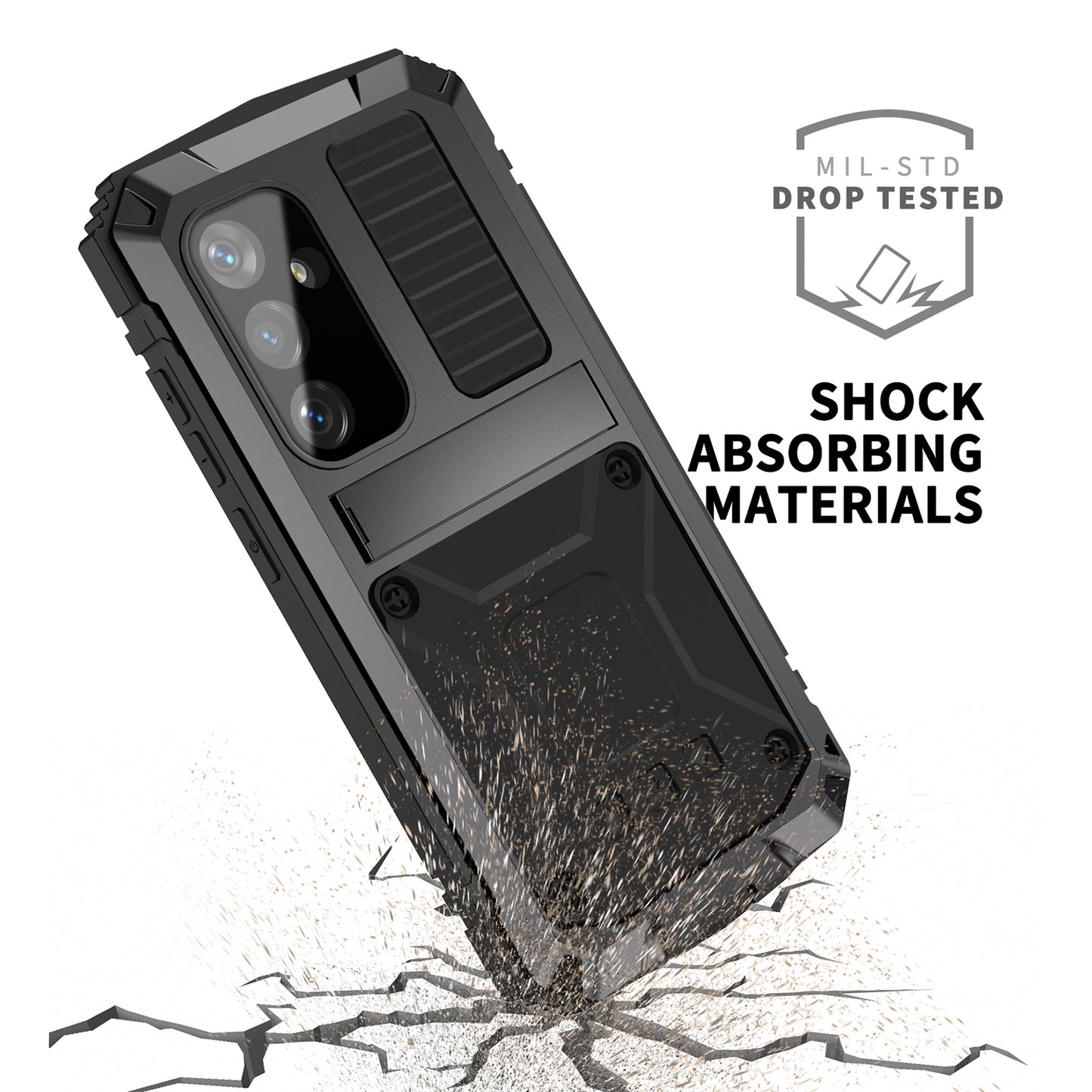 R-JUST For Samsung Galaxy S24 Kickstand Phone Case Shockproof Tough Armour PC+Silicone+Metal Cover - Black