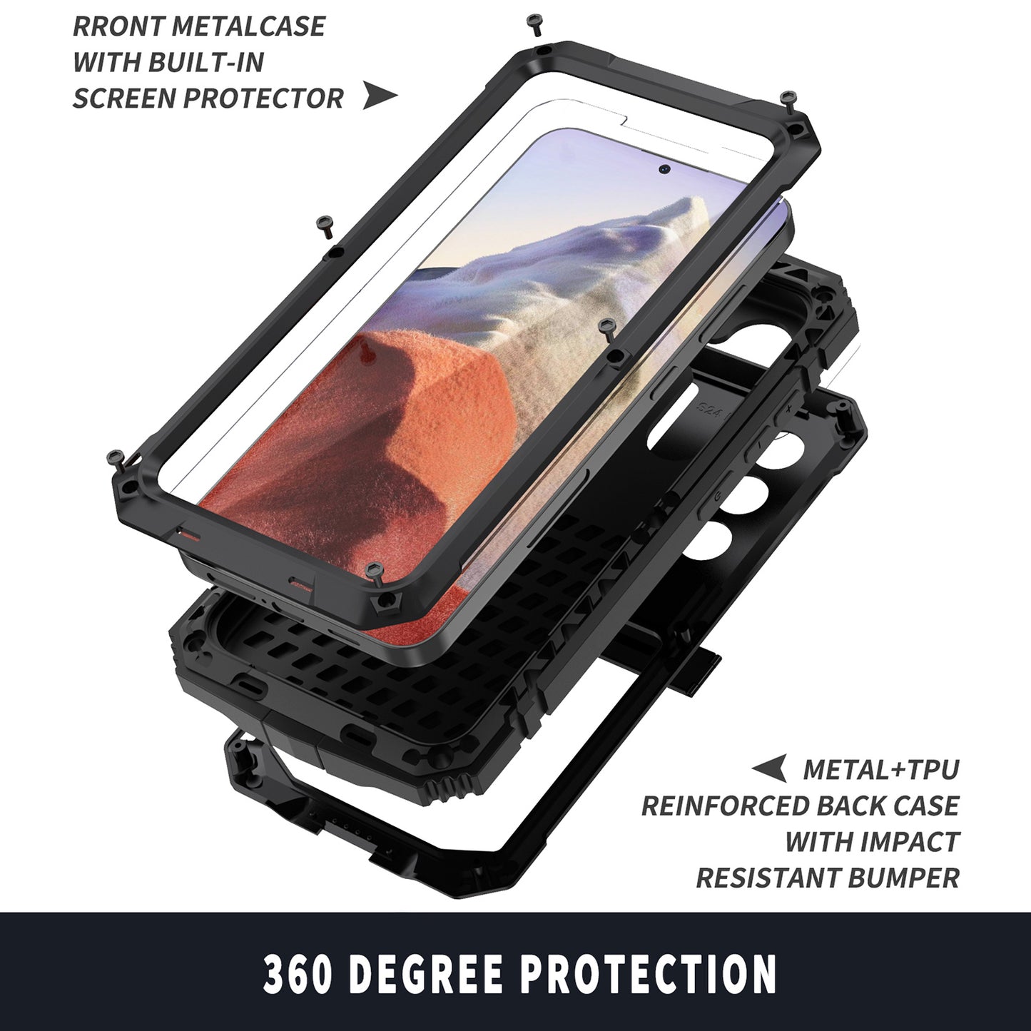 R-JUST For Samsung Galaxy S24 Kickstand Phone Case Shockproof Tough Armour PC+Silicone+Metal Cover - Black