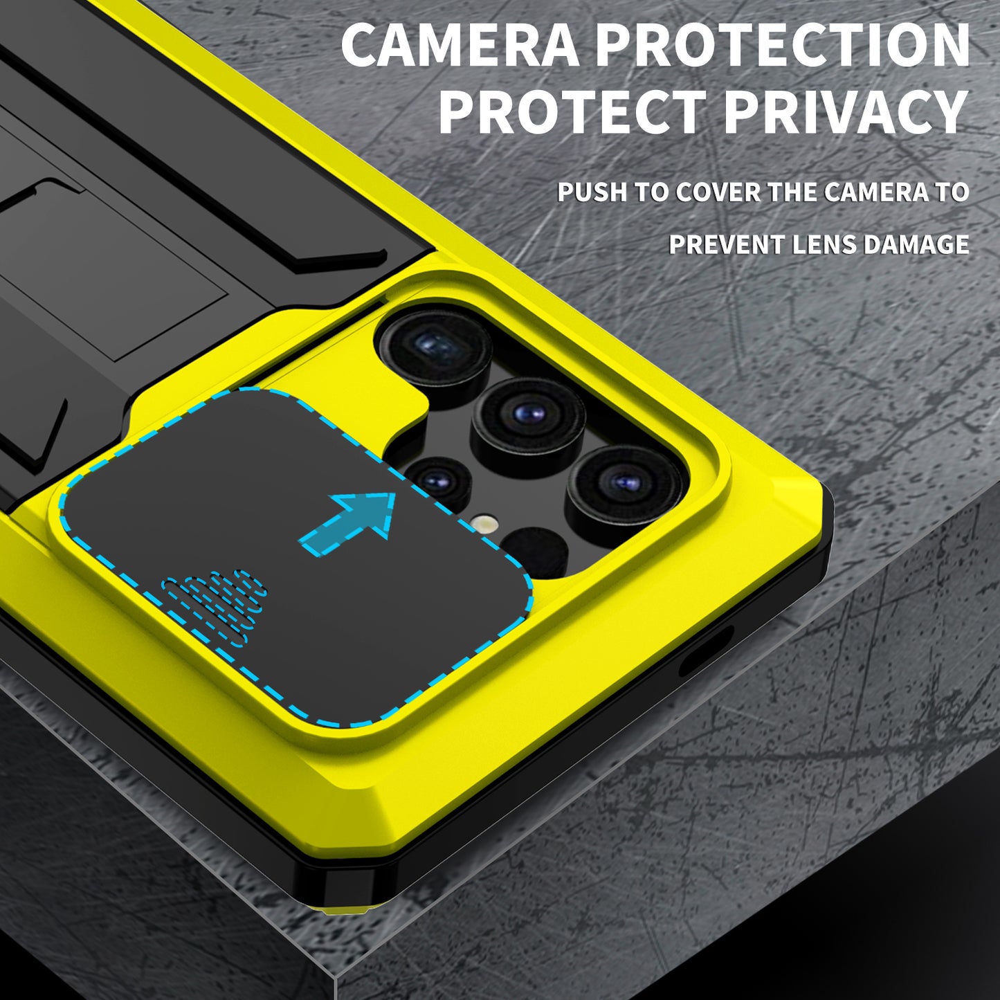 R-JUST For Samsung Galaxy S24 Ultra Case PC+Silicone+Metal Back Cover with Tempered Glass Film - Yellow