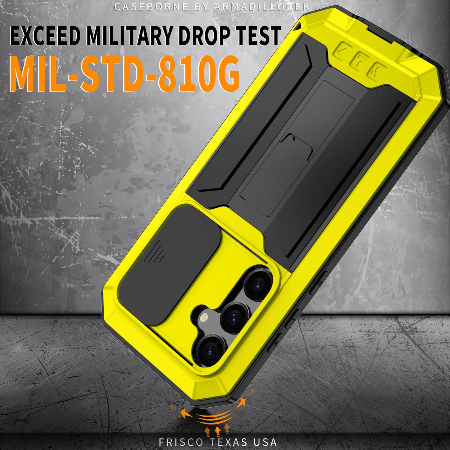 R-JUST For Samsung Galaxy S24+ Cell Phone Case PC+Silicone+Metal Kickstand Cover - Yellow