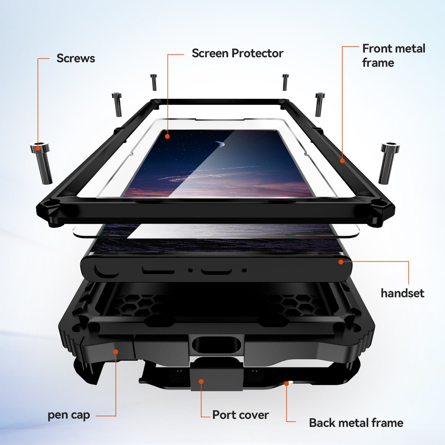 R-JUST For Samsung Galaxy S24 Ultra Shockproof Case Kickstand Drop-proof Cover Tempered Glass Film - Black