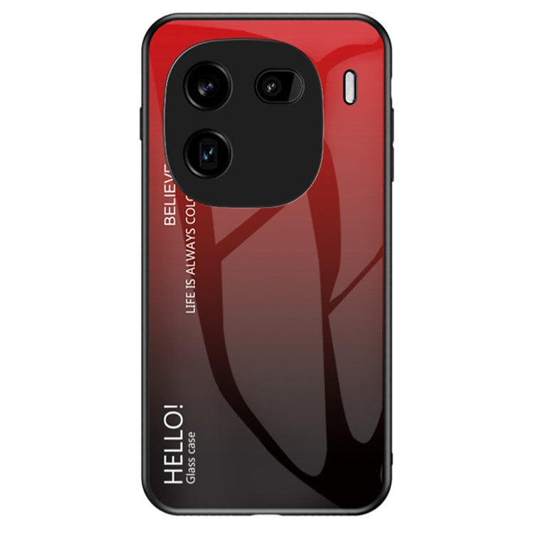 For vivo iQOO 12 Pro 5G Tempered Glass Case Gradient Color Phone Cover - Gradient Red Black