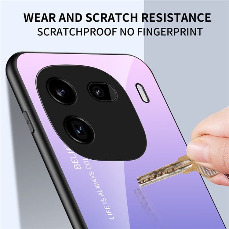For vivo iQOO 12 Pro 5G Tempered Glass Case Gradient Color Phone Cover - Gradient Blue Black