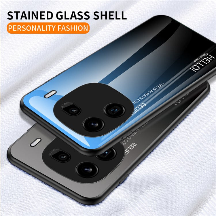 For vivo iQOO 12 Pro 5G Tempered Glass Case Gradient Color Phone Cover - Gradient Blue Black