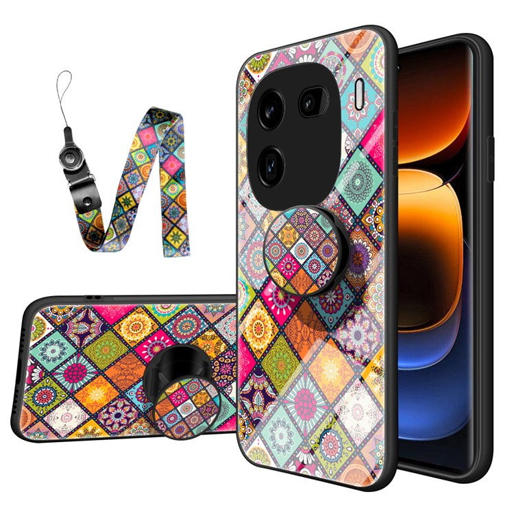 For vivo iQOO 12 Pro 5G Phone Case Tempered Glass+PC+TPU Cover Flower Pattern - Color Pattern