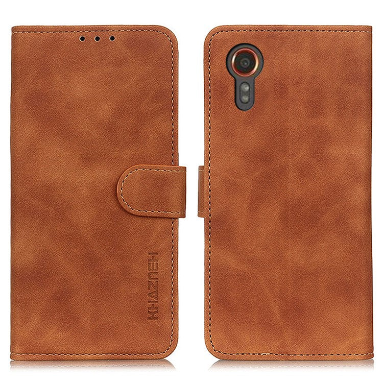 KHAZNEH For Samsung Galaxy Xcover7 Retro Style Case Leather Drop-proof Wallet Phone Cover - Brown