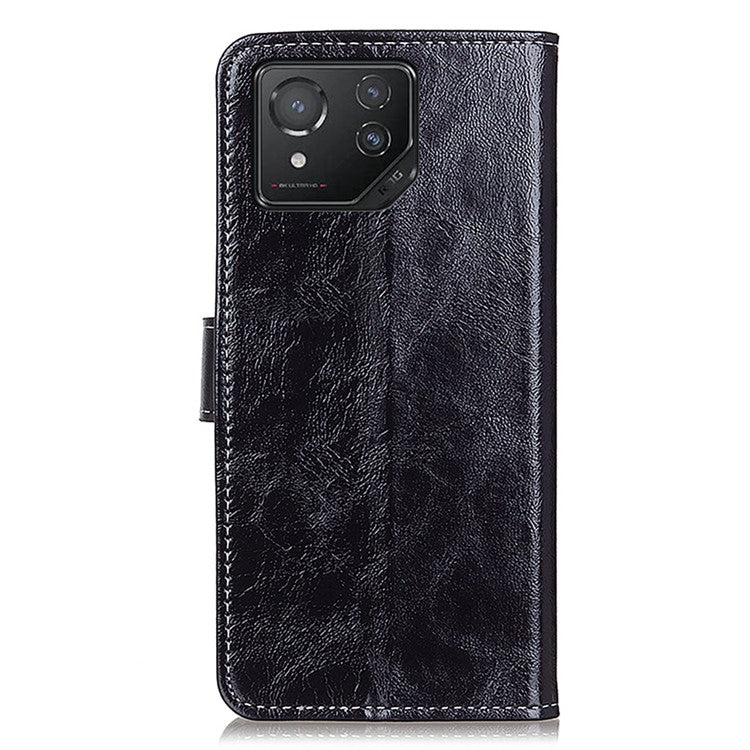 Vintage Case for Asus ROG Phone 8 5G / Phone 8 Pro 5G Shell Crazy Horse Texture Leather Stand Cover - Black