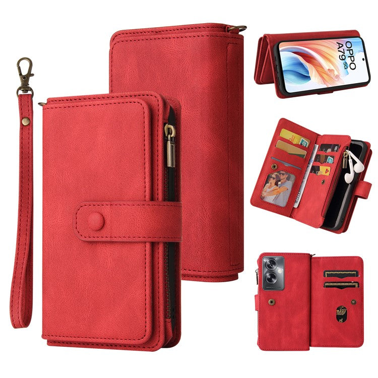 KT Multi-Functional Series-2 For Oppo A79 5G / A2 5G Case Skin-touch Card Holder Phone Cover - Red