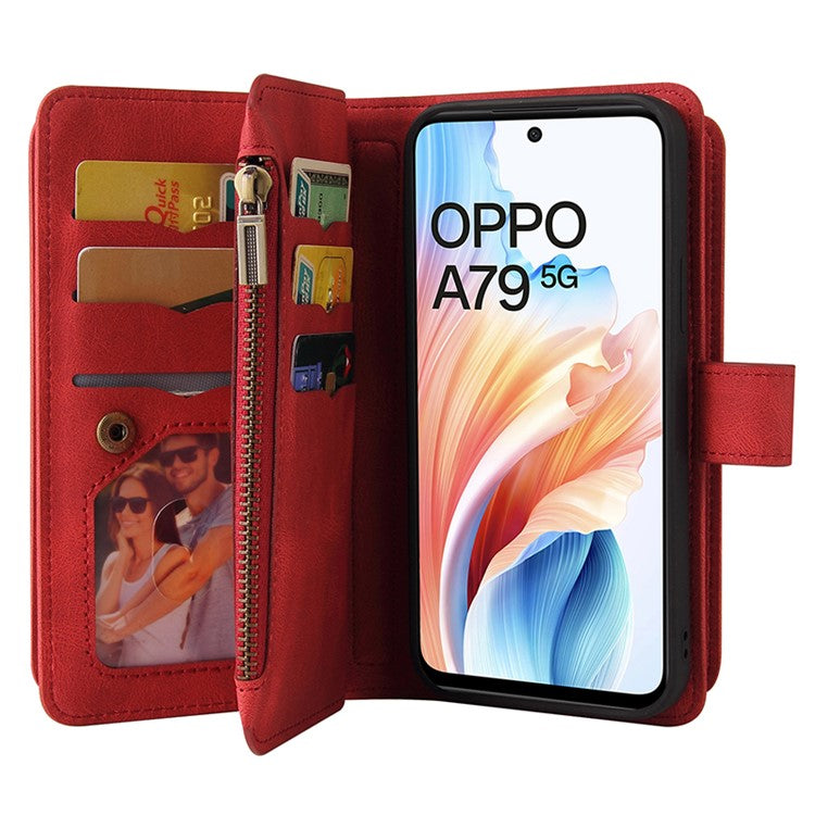 KT Multi-Functional Series-2 For Oppo A79 5G / A2 5G Case Skin-touch Card Holder Phone Cover - Red