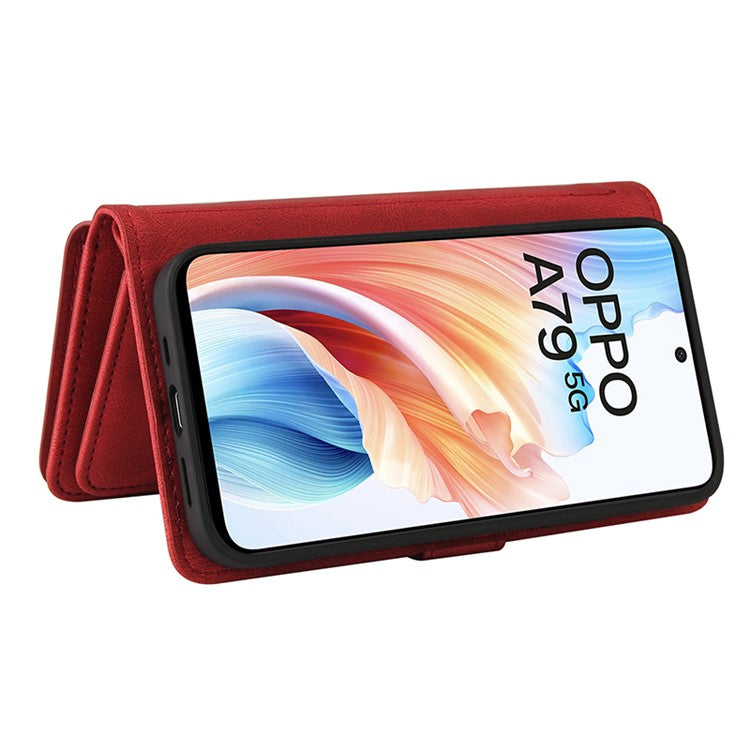 KT Multi-Functional Series-2 For Oppo A79 5G / A2 5G Case Skin-touch Card Holder Phone Cover - Red