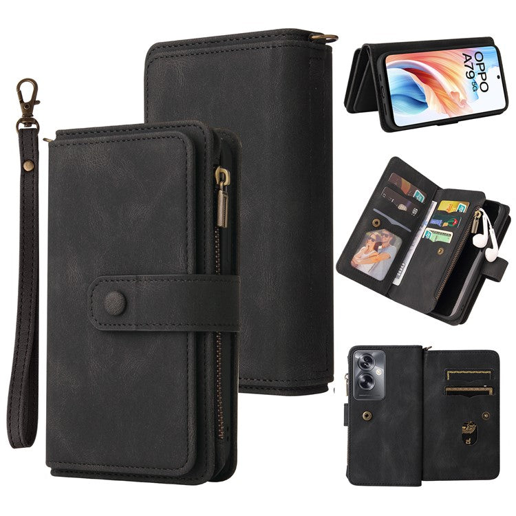 KT Multi-Functional Series-2 For Oppo A79 5G / A2 5G Case Skin-touch Card Holder Phone Cover - Black