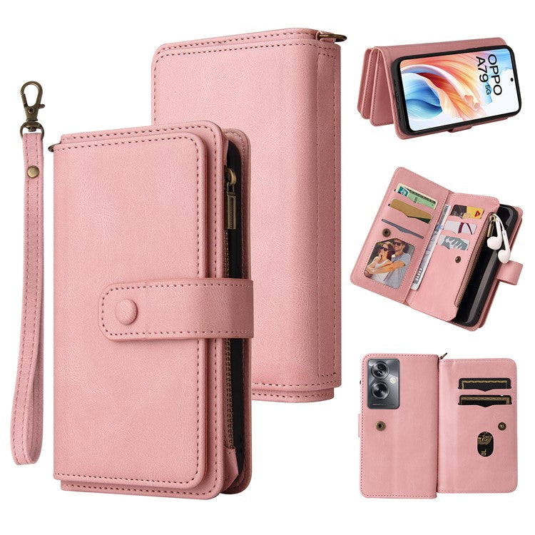KT Multi-Functional Series-2 For Oppo A79 5G / A2 5G Case Skin-touch Card Holder Phone Cover - Pink
