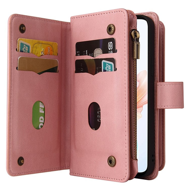 KT Multi-Functional Series-2 For Oppo A79 5G / A2 5G Case Skin-touch Card Holder Phone Cover - Pink