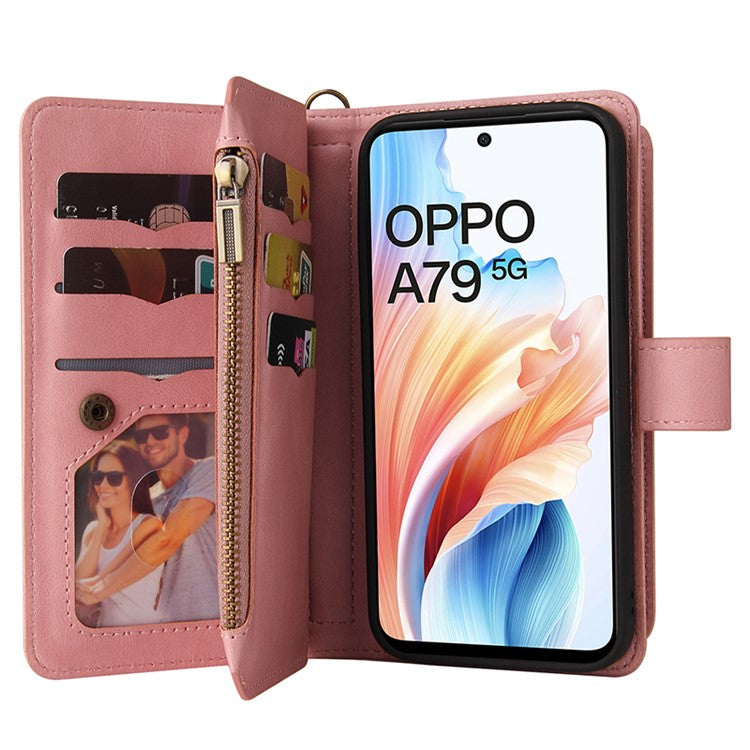 KT Multi-Functional Series-2 For Oppo A79 5G / A2 5G Case Skin-touch Card Holder Phone Cover - Pink