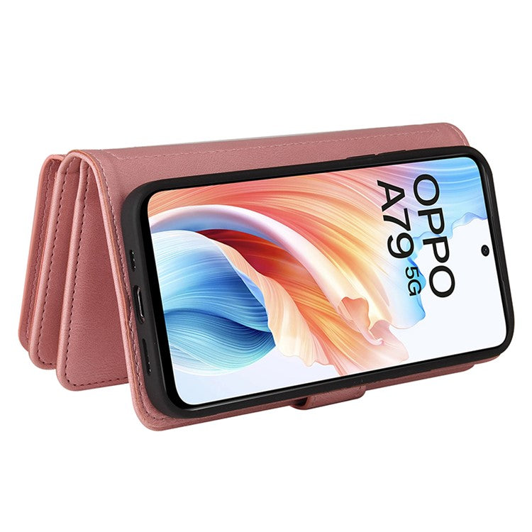 KT Multi-Functional Series-2 For Oppo A79 5G / A2 5G Case Skin-touch Card Holder Phone Cover - Pink