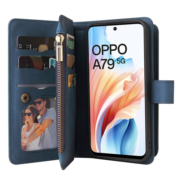 KT Multi-Functional Series-2 For Oppo A79 5G / A2 5G Case Skin-touch Card Holder Phone Cover - Blue