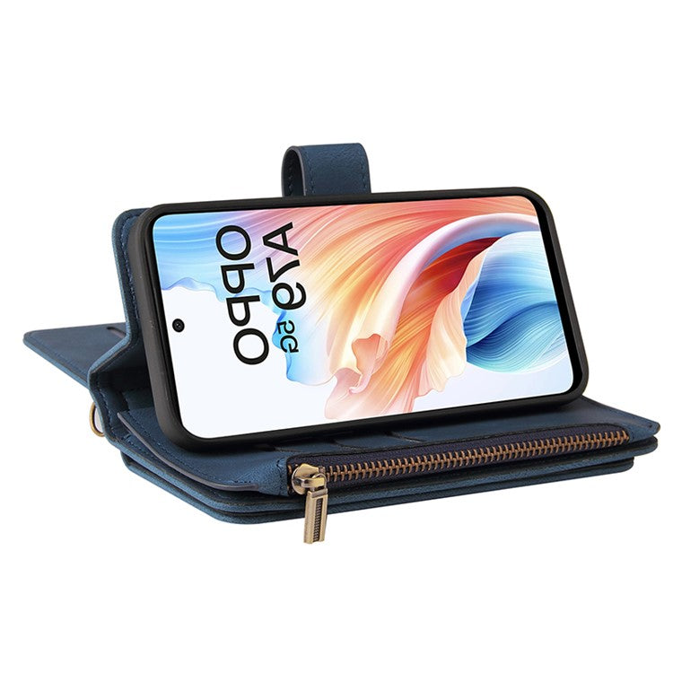 KT Multi-Functional Series-2 For Oppo A79 5G / A2 5G Case Skin-touch Card Holder Phone Cover - Blue