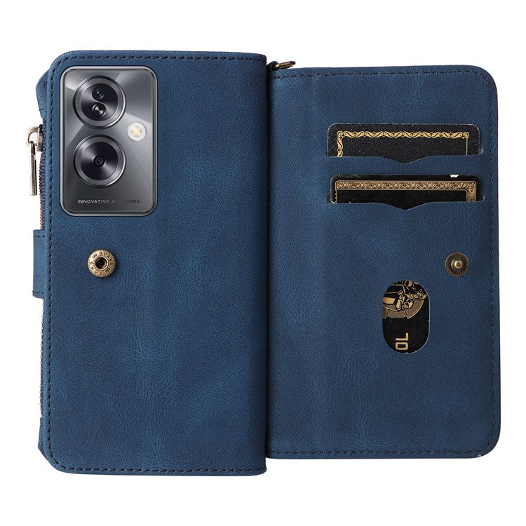 KT Multi-Functional Series-2 For Oppo A79 5G / A2 5G Case Skin-touch Card Holder Phone Cover - Blue