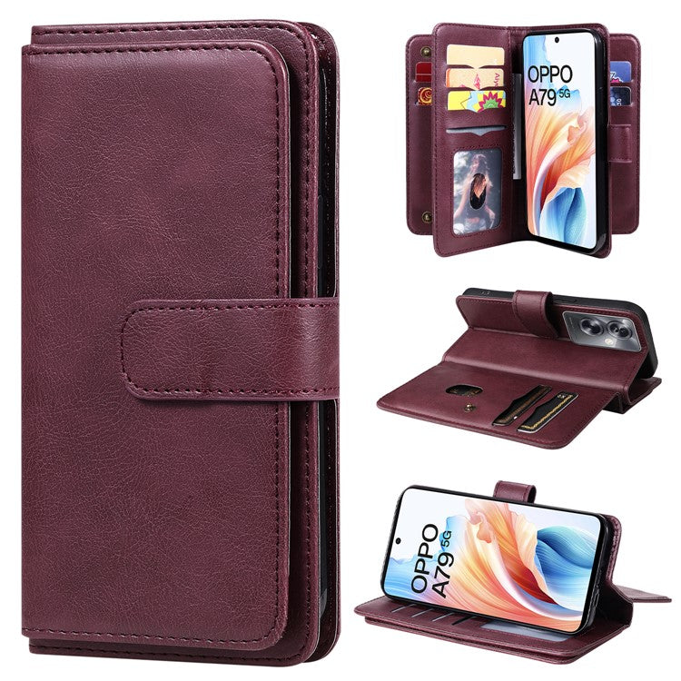 KT Multi-functional Series-1 For Oppo A79 5G / A2 5G Wallet Case Leather Stand Cover - Wine Red