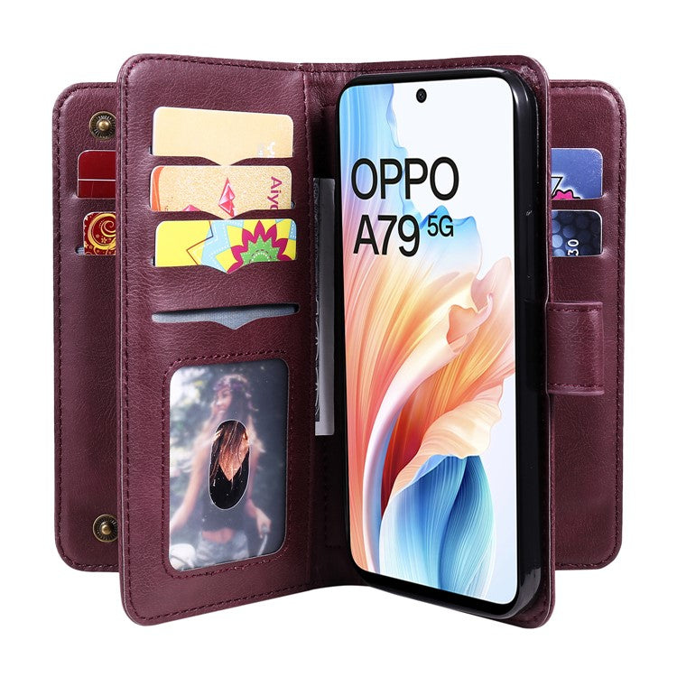 KT Multi-functional Series-1 For Oppo A79 5G / A2 5G Wallet Case Leather Stand Cover - Wine Red