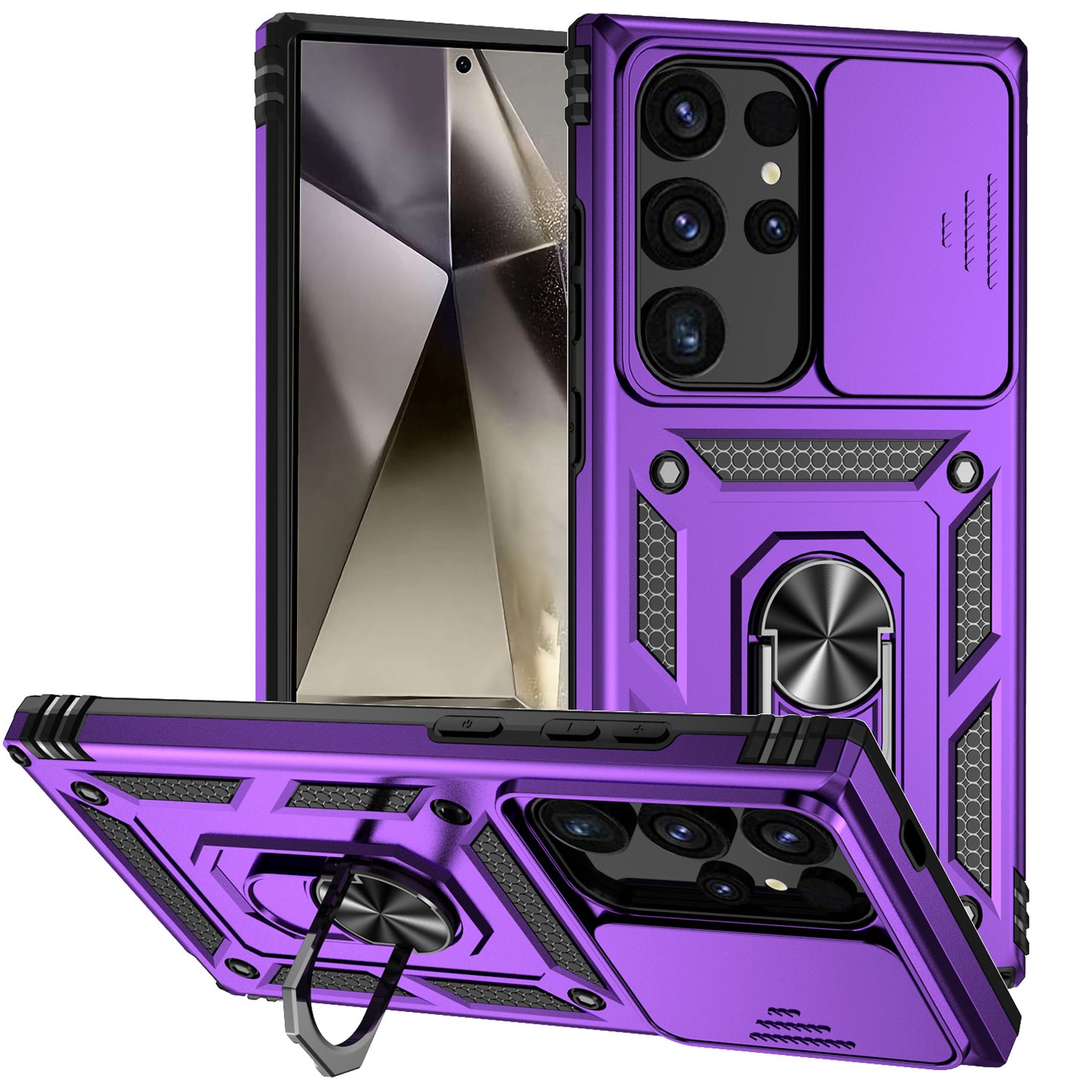 For Samsung Galaxy S24 Ultra Case Kickstand Phone Cover with Slide Lens Protection - Purple