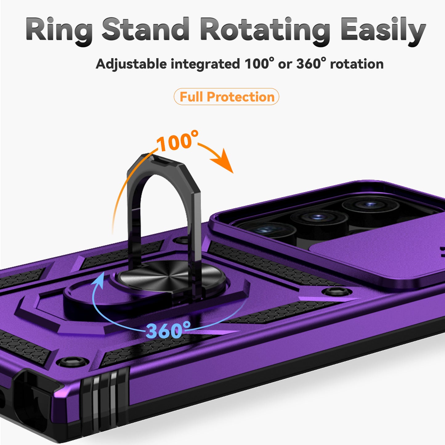 For Samsung Galaxy S24 Ultra Case Kickstand Phone Cover with Slide Lens Protection - Purple