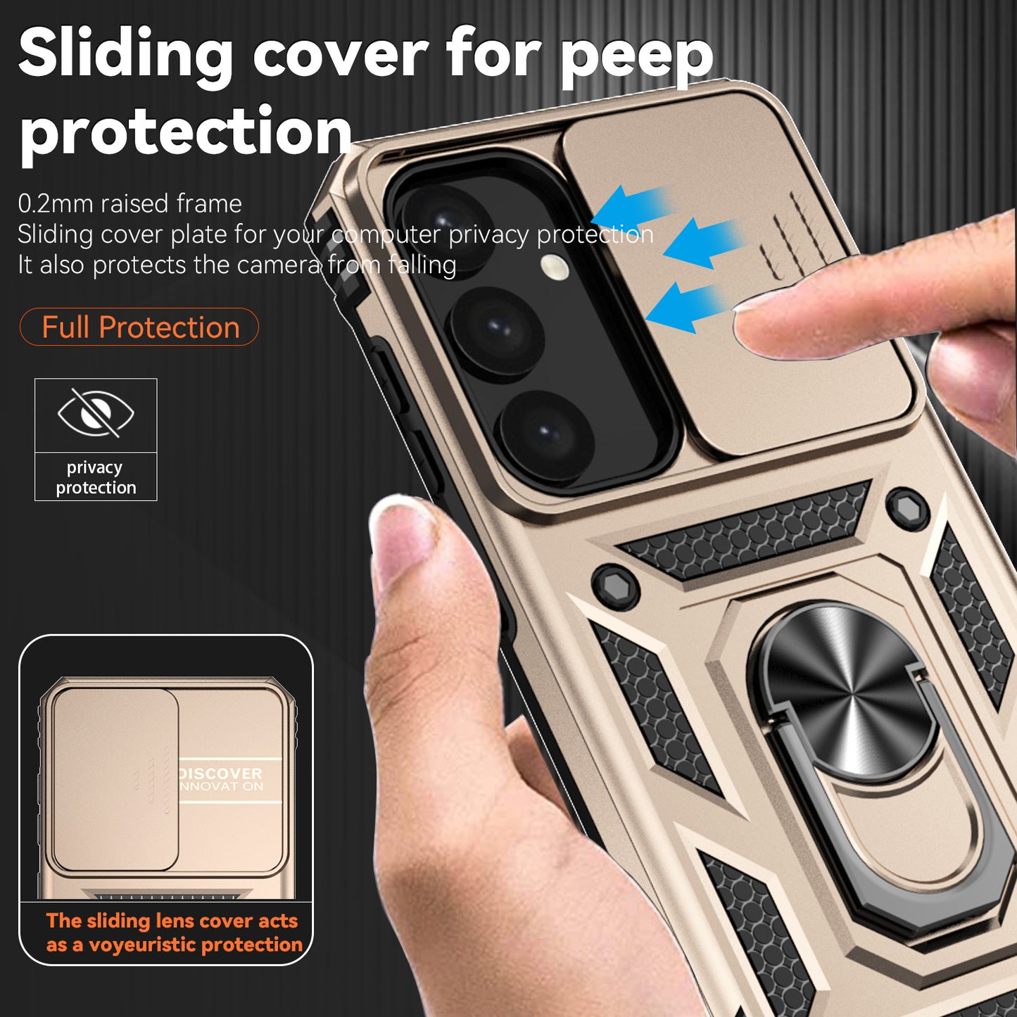 For Samsung Galaxy S24+ Armour Phone Case Camera Protection Kickstand Cover - Gold