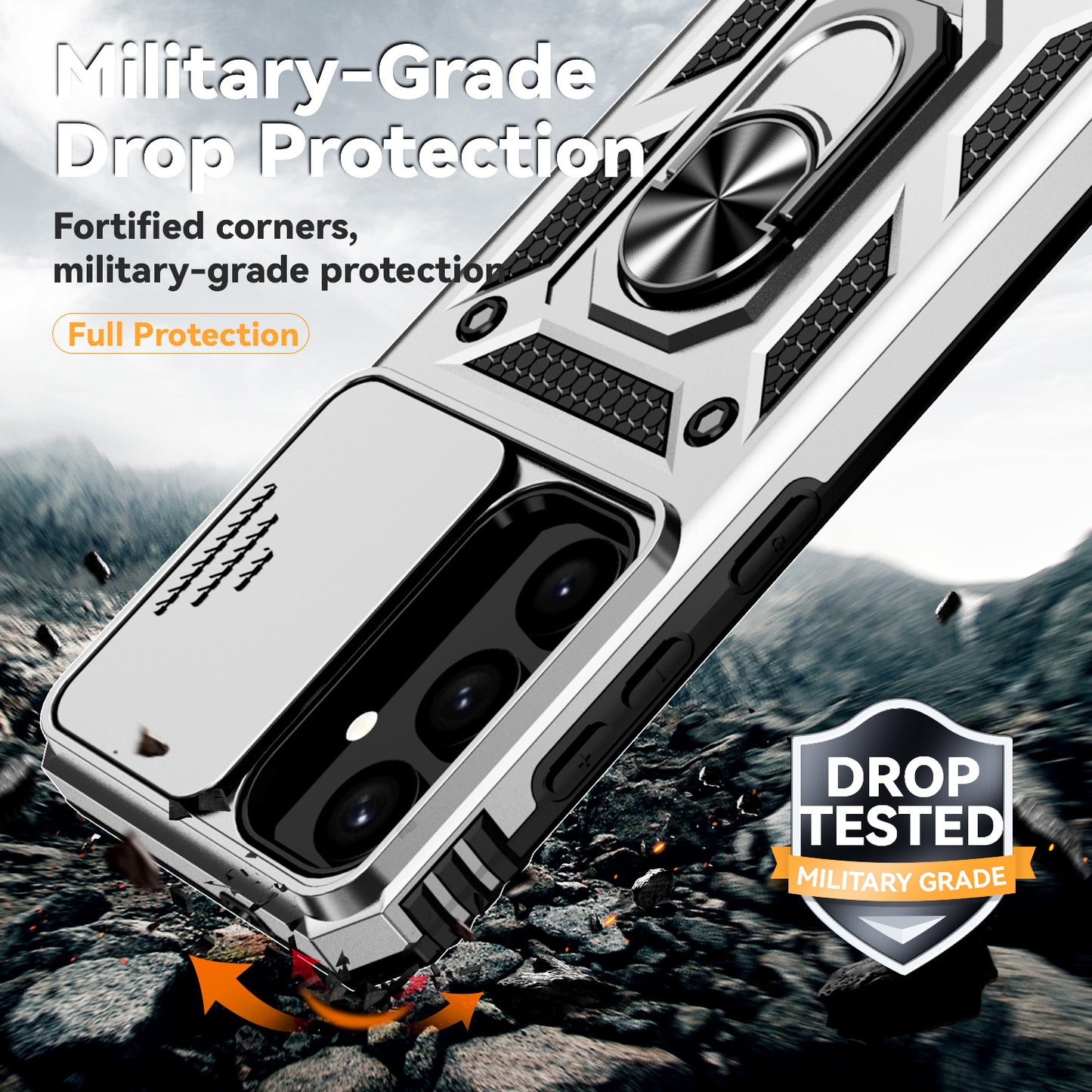 For Samsung Galaxy S24+ Armour Phone Case Camera Protection Kickstand Cover - Silver