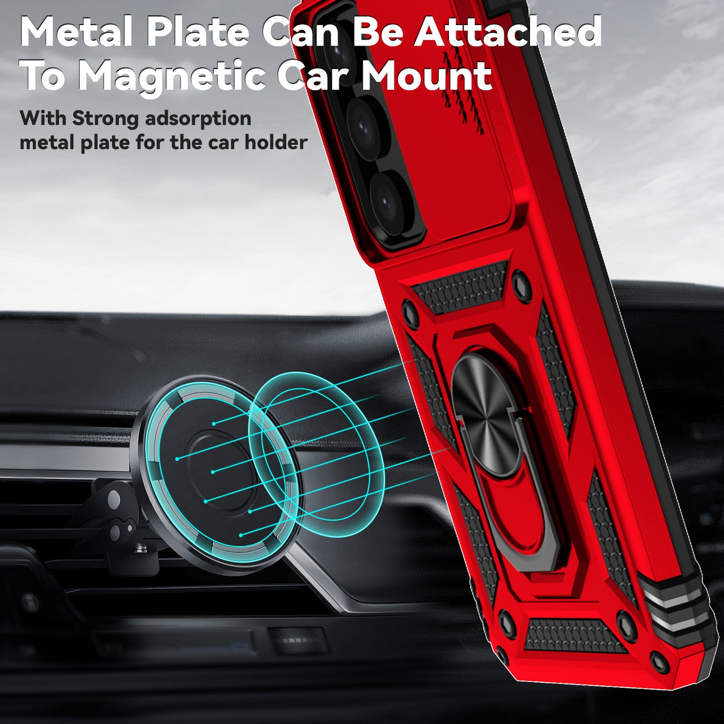 For Samsung Galaxy S24 Case with Camera Slide Protector Kickstand PC+TPU Phone Cover - Red