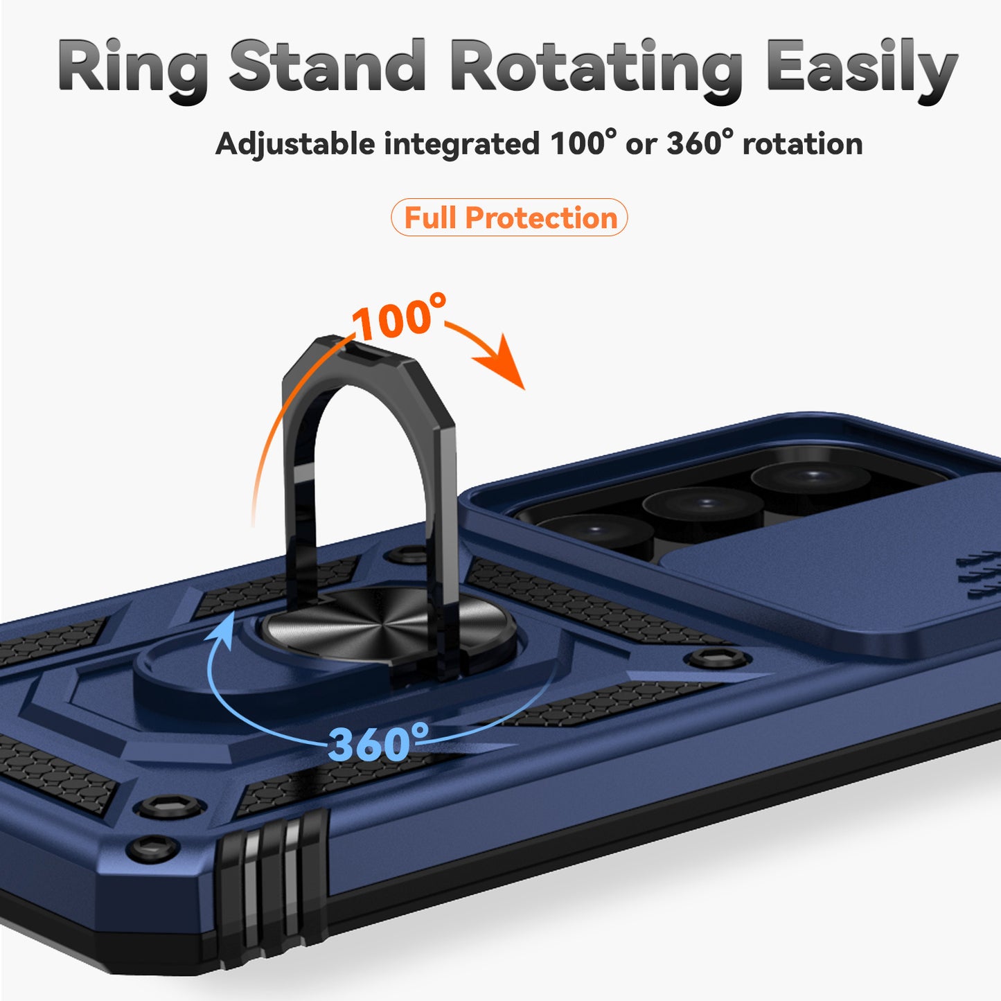 For Samsung Galaxy S24 Case with Camera Slide Protector Kickstand PC+TPU Phone Cover - Blue