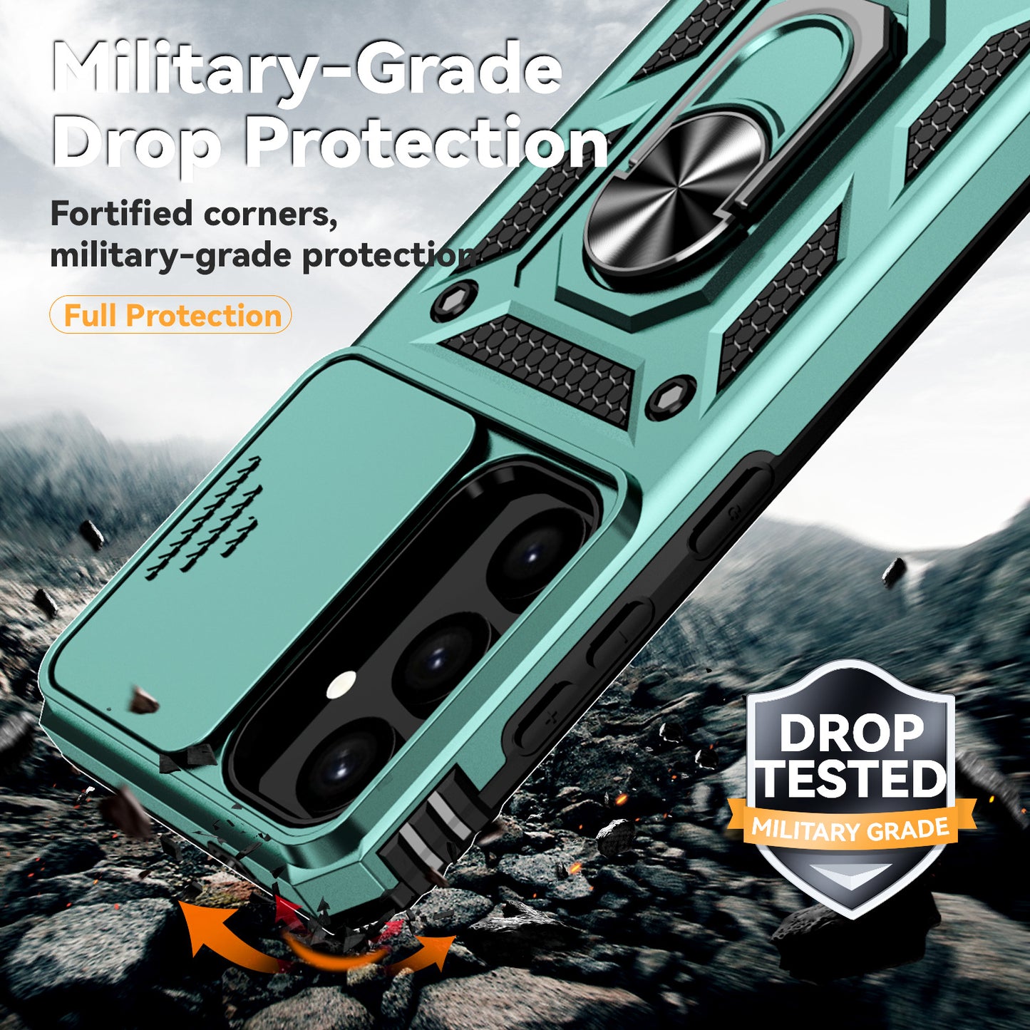 For Samsung Galaxy S24 Case with Camera Slide Protector Kickstand PC+TPU Phone Cover - Green
