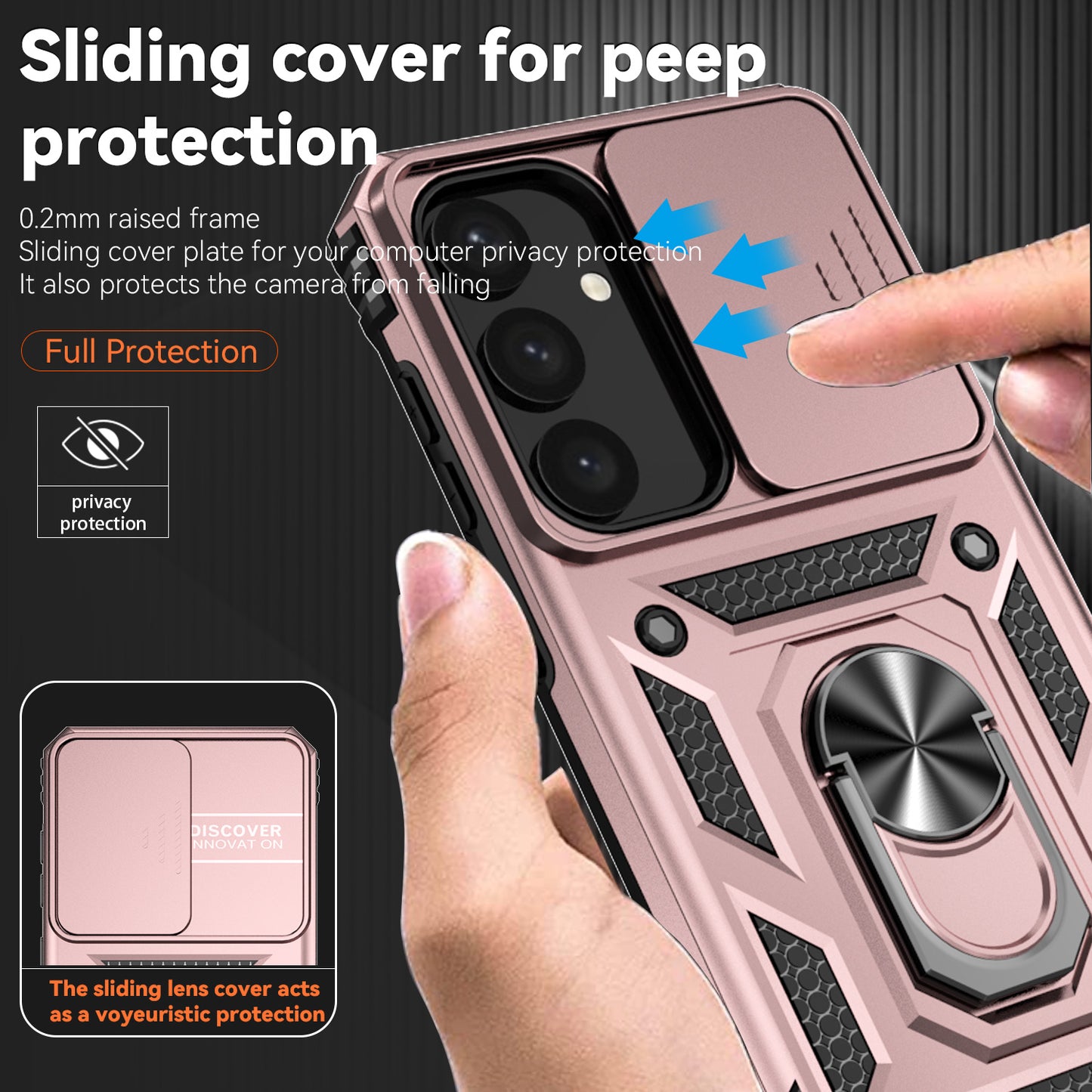 For Samsung Galaxy S24 Case with Camera Slide Protector Kickstand PC+TPU Phone Cover - Rose Gold