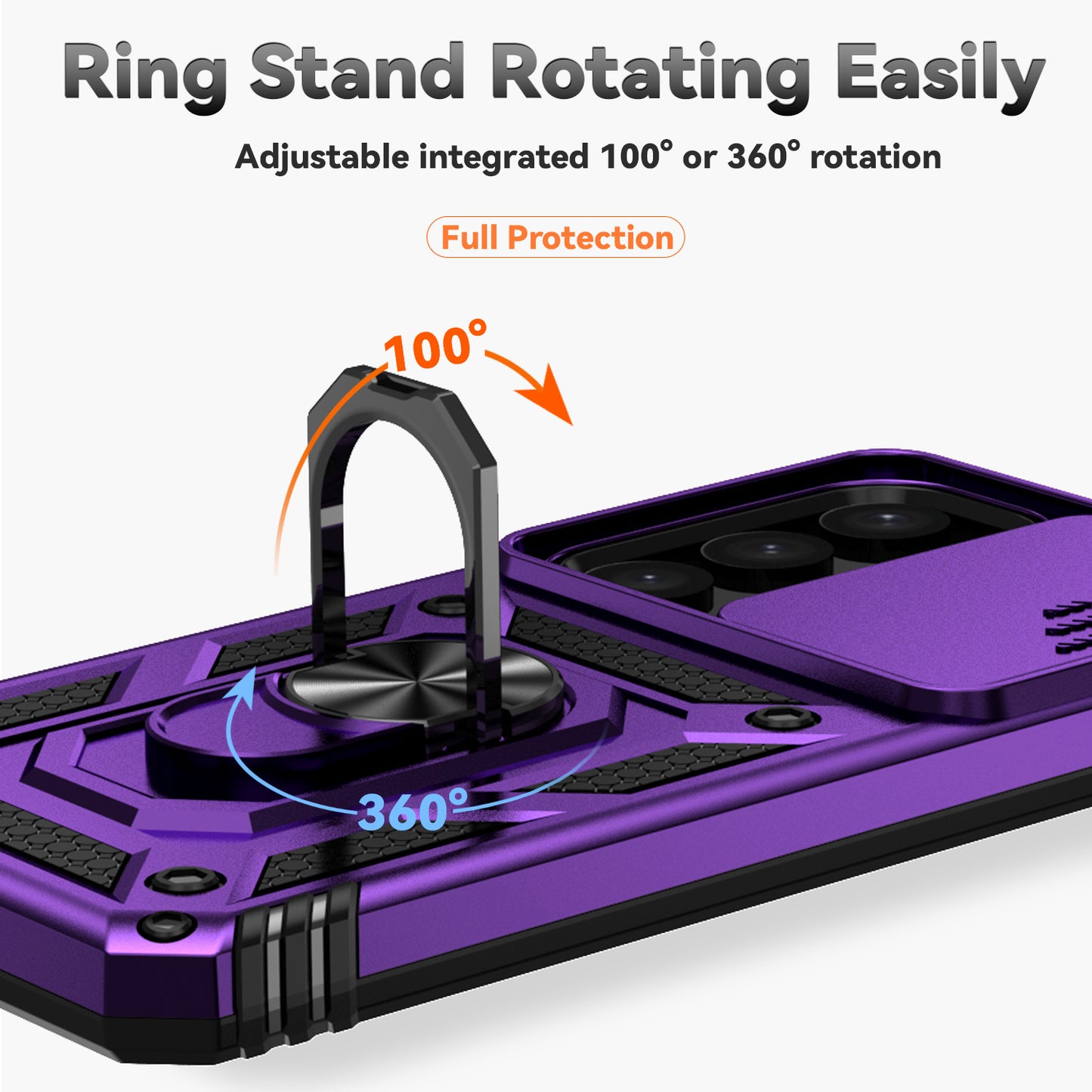 For Samsung Galaxy S24 Case with Camera Slide Protector Kickstand PC+TPU Phone Cover - Purple