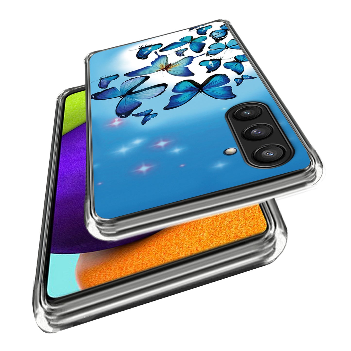 For Samsung Galaxy S24 Case Pattern Flexible TPU Phone Back Cover Shell - Blue Butterflies
