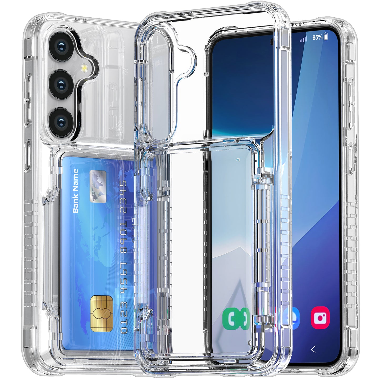 For Samsung Galaxy S24 Kickstand Case PC+TPU Clear Phone Cover Flip Card Slot - Transparent