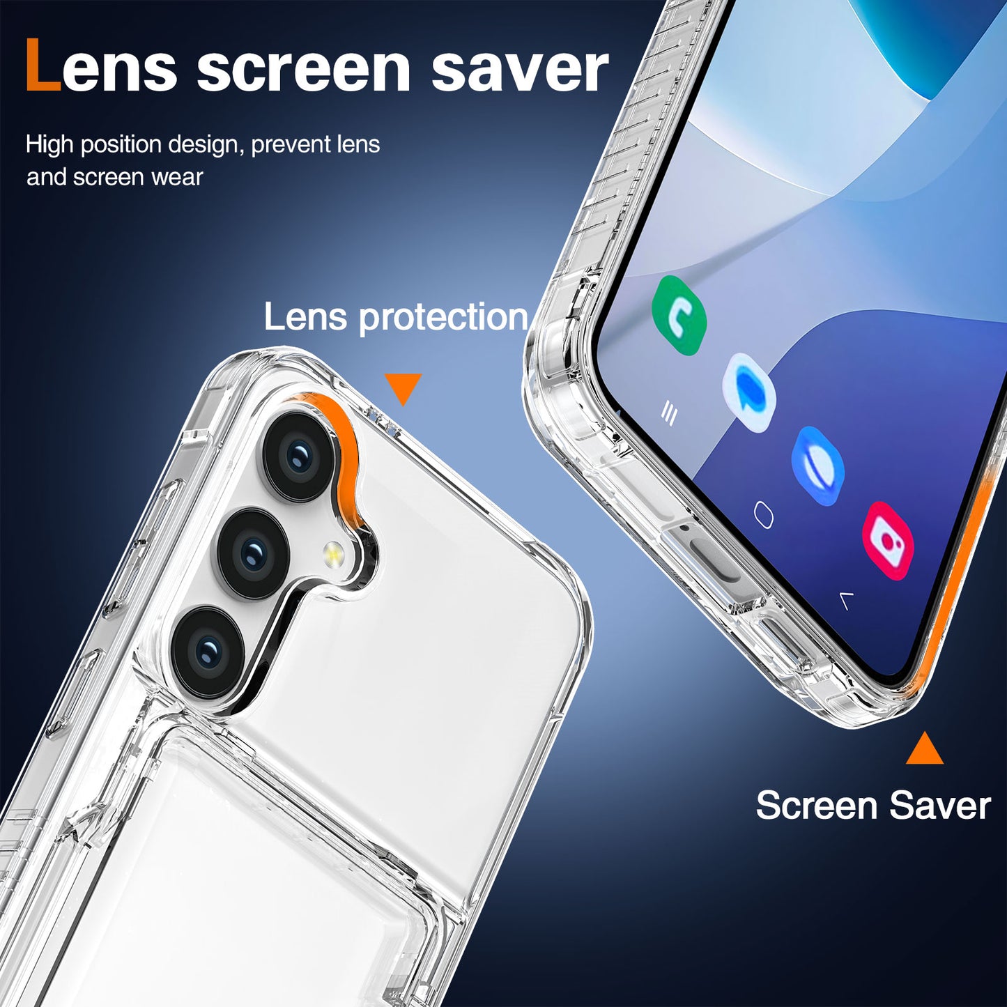 For Samsung Galaxy S24 Kickstand Case PC+TPU Clear Phone Cover Flip Card Slot - Transparent