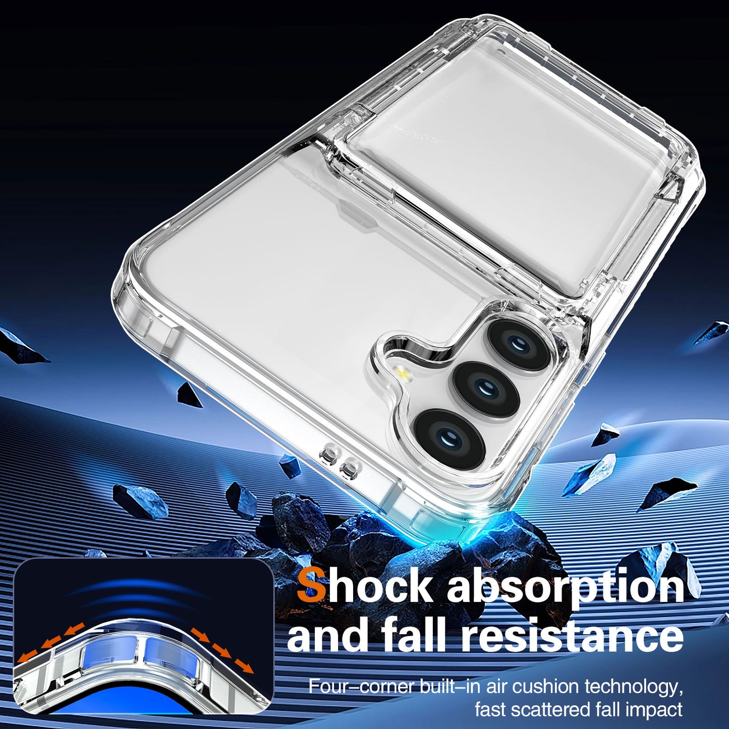 For Samsung Galaxy S24 Kickstand Case PC+TPU Clear Phone Cover Flip Card Slot - Transparent