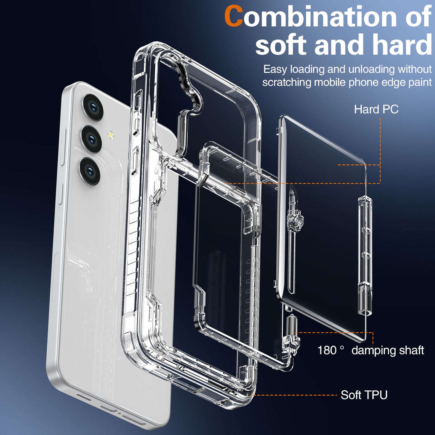 For Samsung Galaxy S24 Kickstand Case PC+TPU Clear Phone Cover Flip Card Slot - Transparent