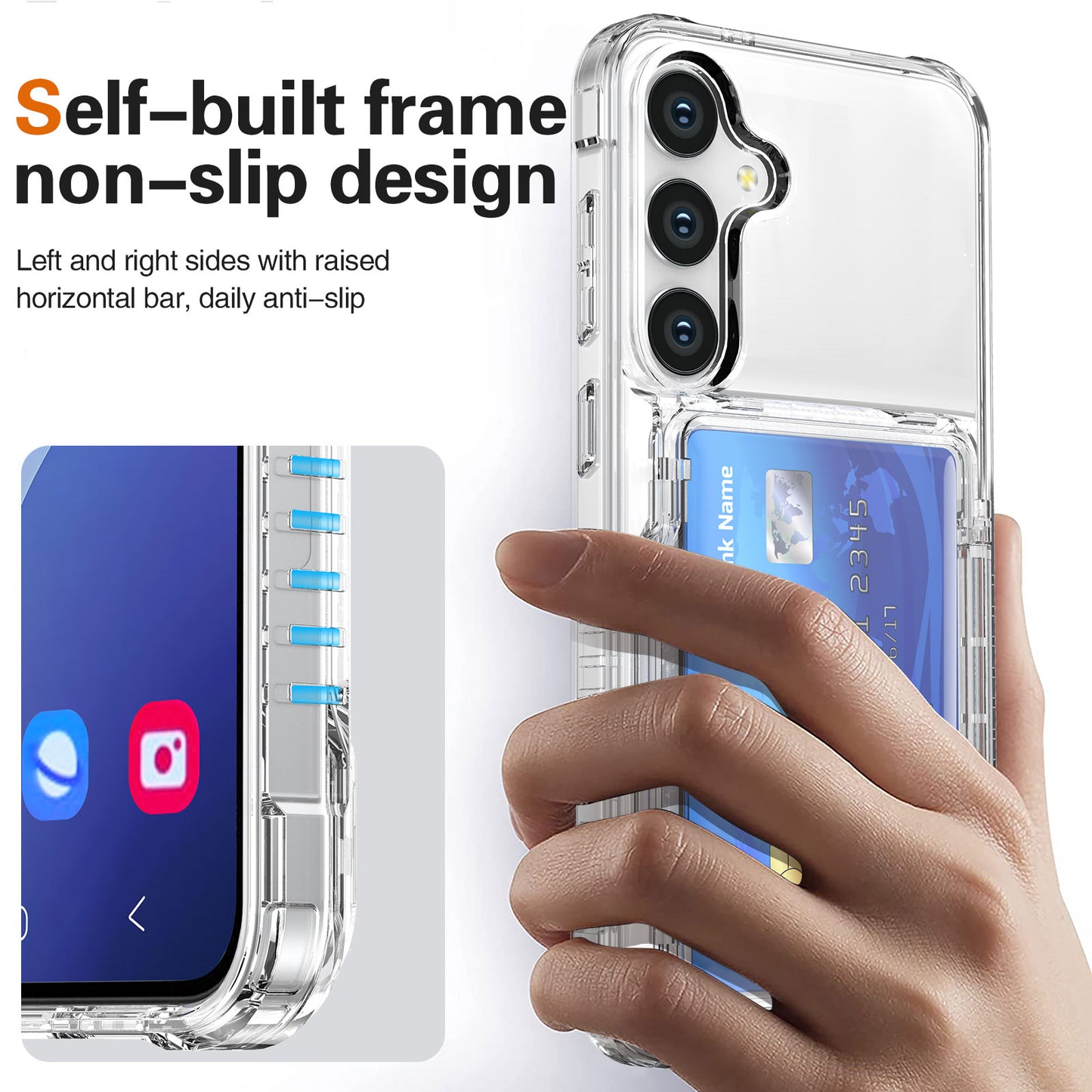 For Samsung Galaxy S24 Kickstand Case PC+TPU Clear Phone Cover Flip Card Slot - Transparent