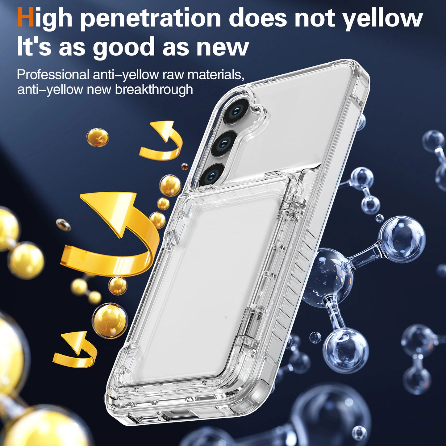 For Samsung Galaxy S24 Kickstand Case PC+TPU Clear Phone Cover Flip Card Slot - Transparent Black