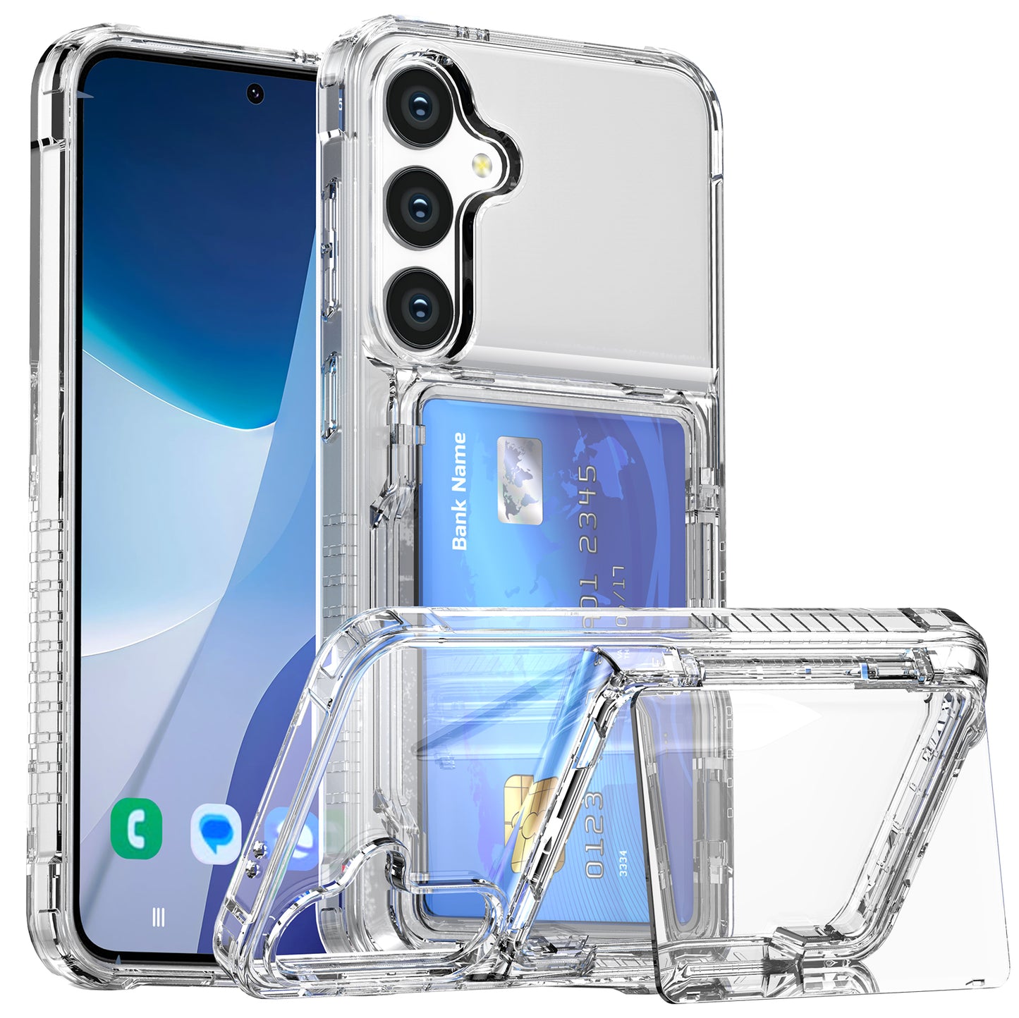 For Samsung Galaxy S24+ Card Slot Phone Case Kickstand Clear Phone Cover - Transparent