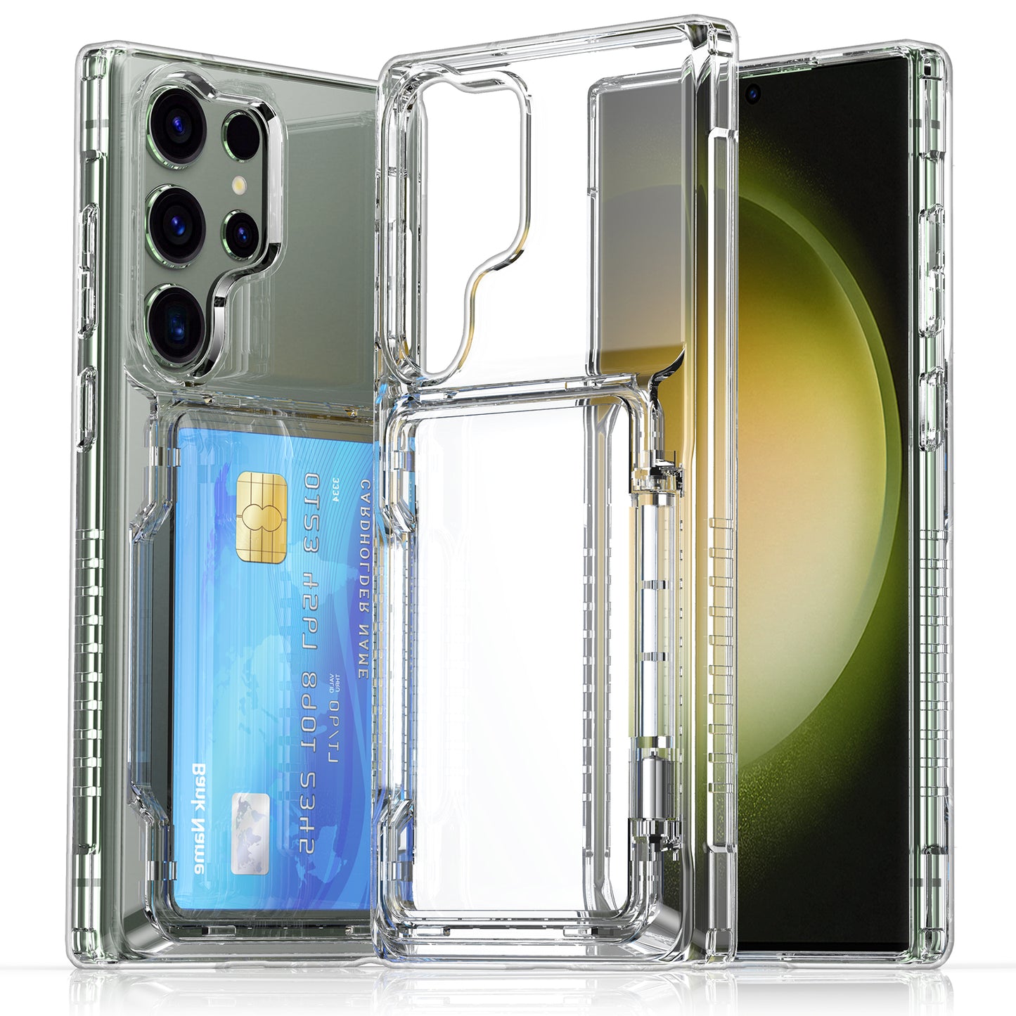 For Samsung Galaxy S25 Ultra Phone Case with Card Holder Kickstand - Transparent