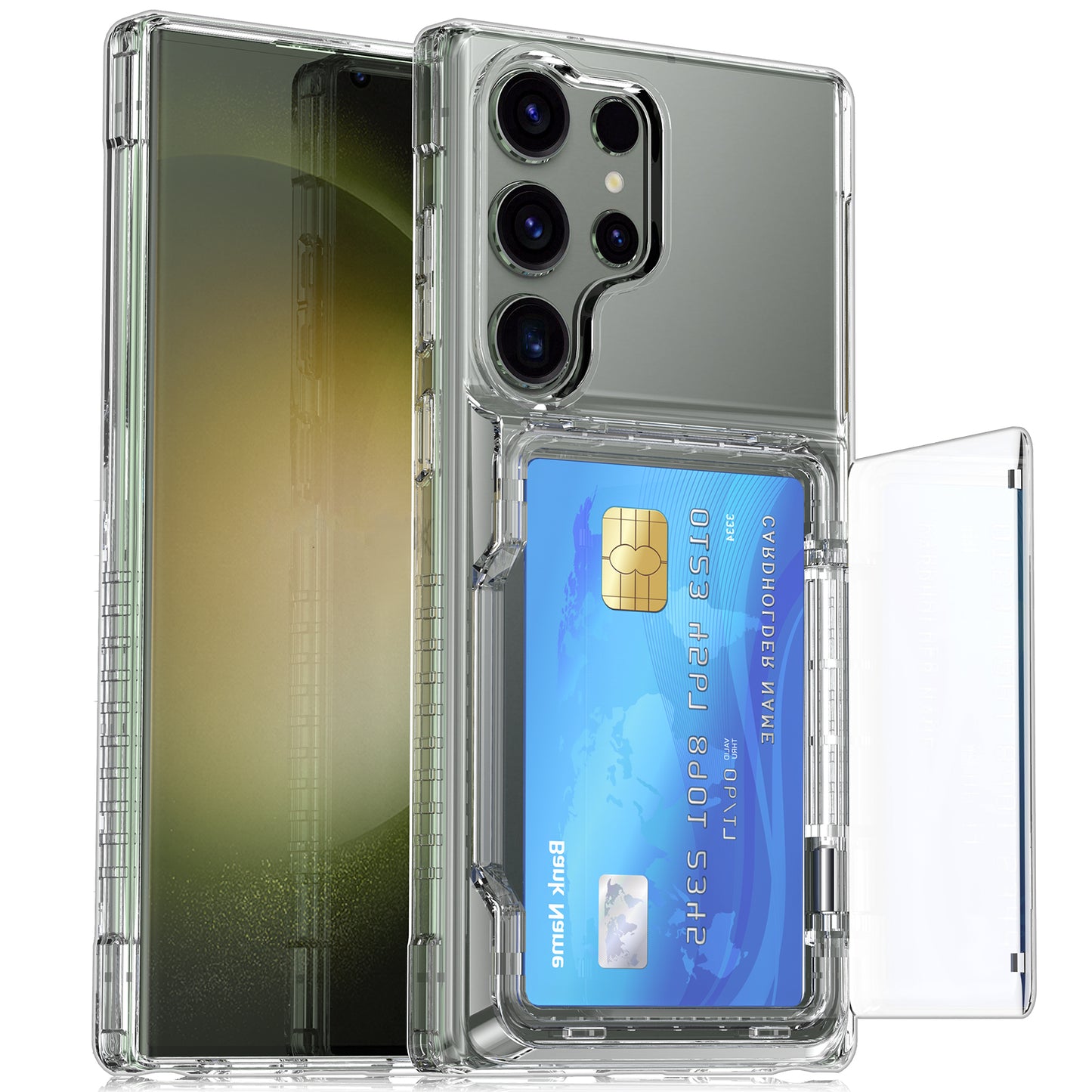 For Samsung Galaxy S25 Ultra Phone Case with Card Holder Kickstand - Transparent