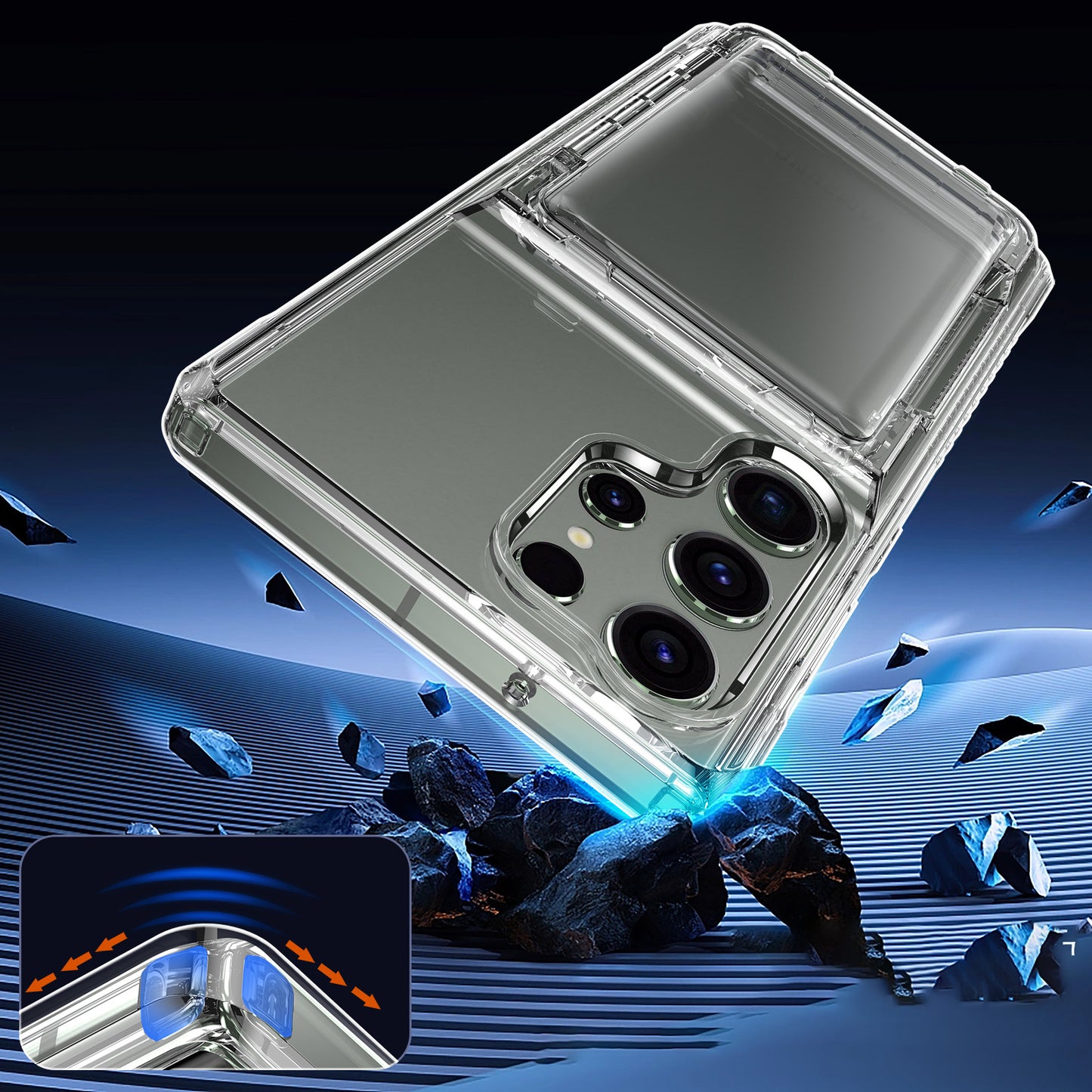 For Samsung Galaxy S25 Ultra Phone Case with Card Holder Kickstand - Transparent