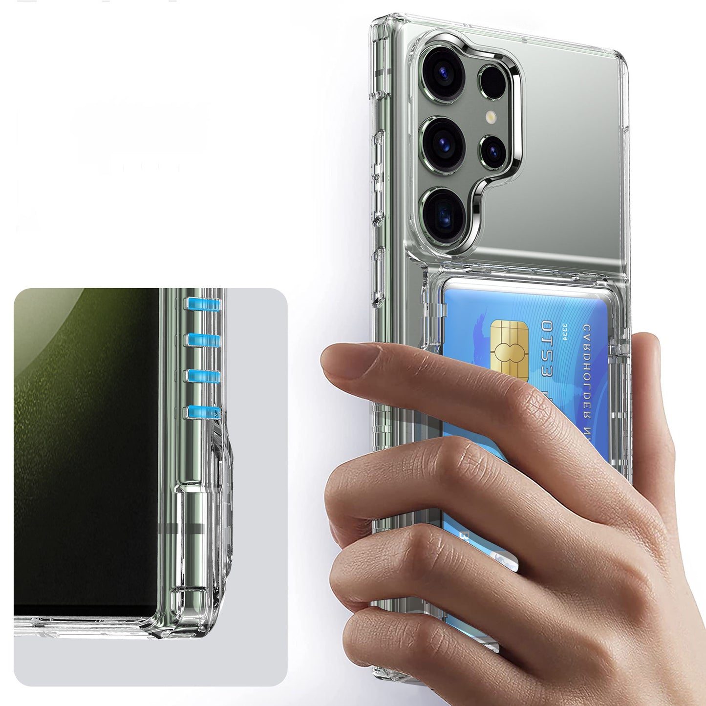 For Samsung Galaxy S25 Ultra Phone Case with Card Holder Kickstand - Transparent