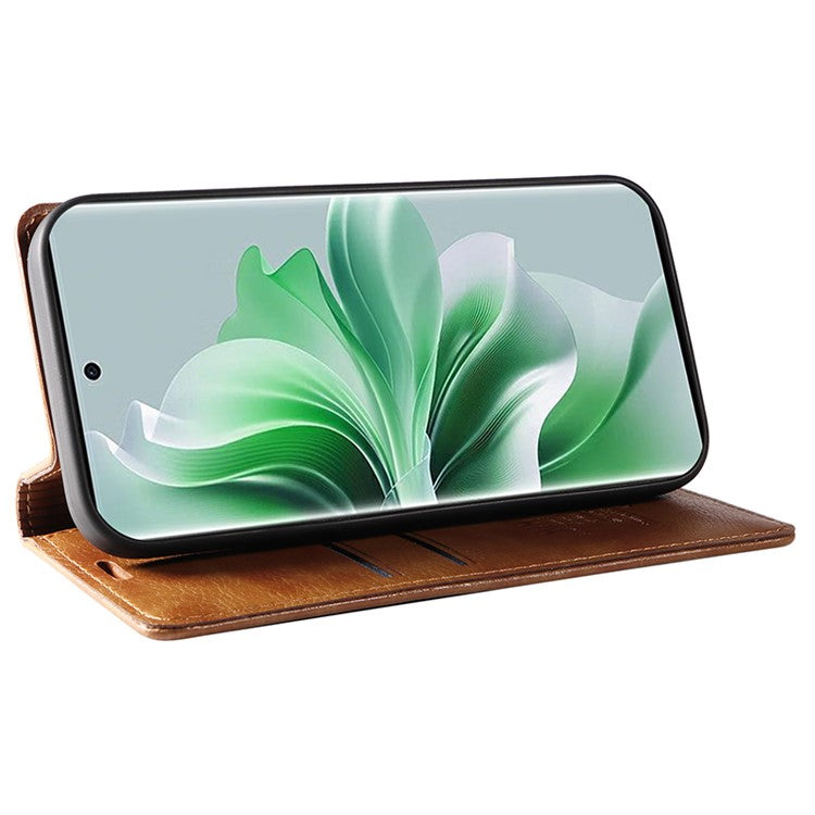 YIKATU YK-006 For Oppo Reno11 5G (Global) Cell Phone Case Litchi Texture PU Leather Stand Wallet Cover - Brown