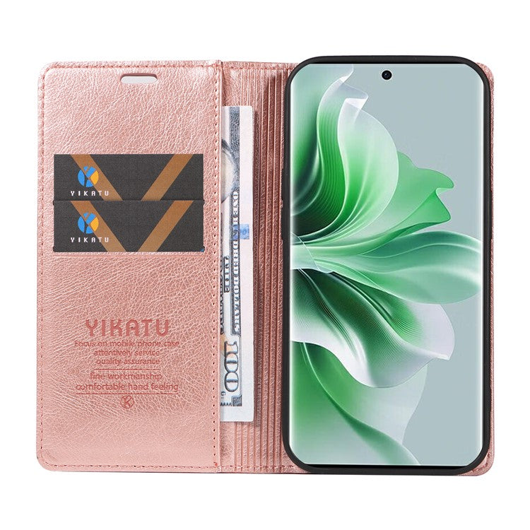YIKATU YK-006 For Oppo Reno11 5G (Global) Cell Phone Case Litchi Texture PU Leather Stand Wallet Cover - Rose Gold